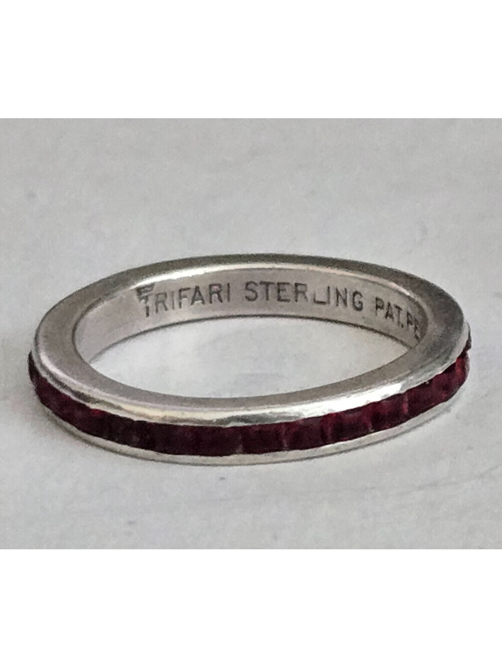 VTG Trifari Sterling Silver Eternity Band Simulated Stones - Pat. Pend. - Size 5
